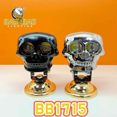 Teschio in alluminio 12V 2 Occhi Bianco Giallo Doppio Colore Flash Argento Nero Per Moto Mini Guida Luce